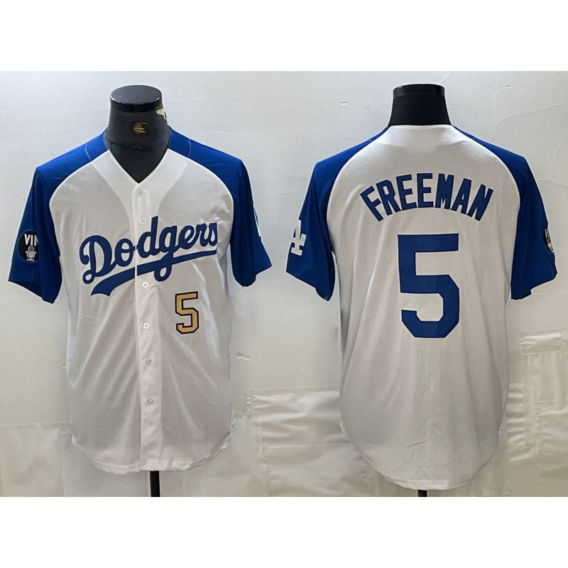 Los Angeles Dodgers #5 Freddie Freeman Number White Blue Jereymy Fashion Stitched Cool Base Limited Jersey 3