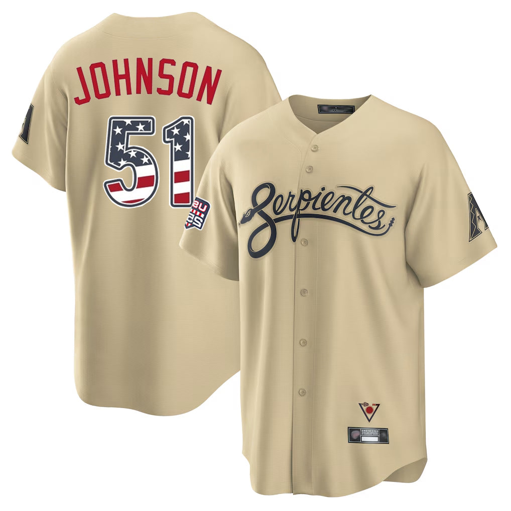 Arizona Diamondbacks #51 Randy Johnson Player Tan Jereymy USA 250 Fourth of July Home Game Stitched Jerseys