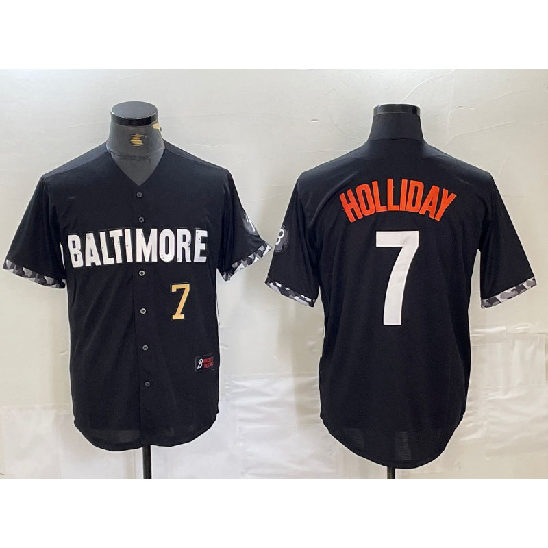 Baltimore Orioles #7 Jackson Holliday Number Black Jereymy 2023 City Connect Cool Base Stitched Jersey