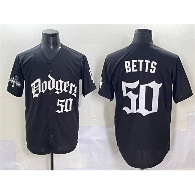 Los Angeles Dodgers #50 Mookie Betts Black Jereymy 2025 LA Gothic Style With 2024 World Series Champions Patch Vapor Premier Limited Stitched Jersey
