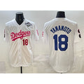 Los Angeles Dodgers #18 Yoshinobu Yamamoto White Jereymy Pink 2025 World Series Vin & Kobe Patch Limited Stitched Jersey