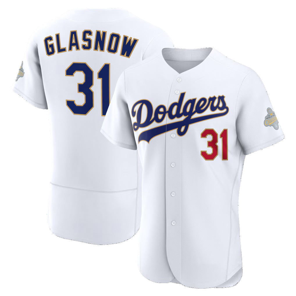 Los Angeles Dodgers #31 Tyler Glasnow White Jereymy 2026 Gold Collection Authentic Jersey