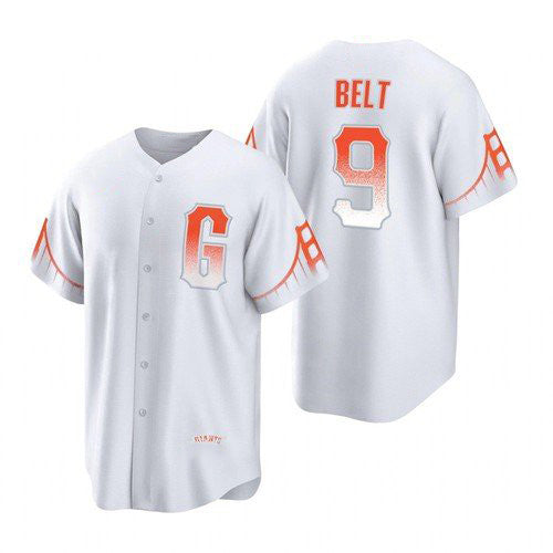 San Francisco Giants #9 Brandon Belt White Jereymy 2021 City Connect Cool Base Jersey
