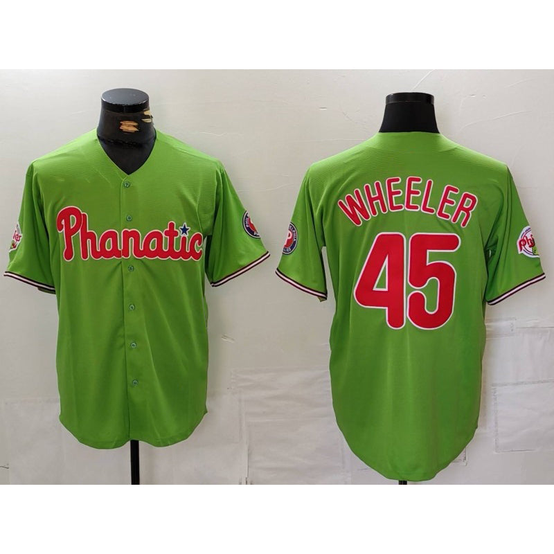 Philadelphia Phillies #45 Zack Wheeler Green Jereymy With Patch Stitched Cool Base Jersey