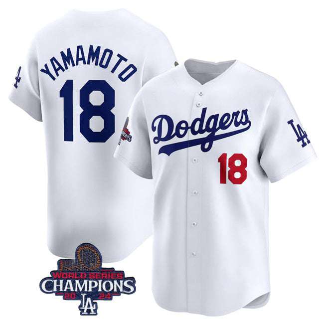 Los Angeles Dodgers #18 Yoshinobu Yamamoto White Jereymy 2024 World Series Champions Home Limited Stitched Jersey