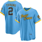 Milwaukee Brewers #2 Brice Turang Blue Jereymy 2022 City Connect Cool Base Stitched Jersey