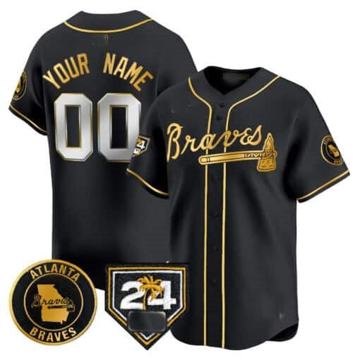 Custom Atlanta Braves 2024 Spring Training Patch Vapor Premier Limited Jersey ¨C Black Gold Jereymy