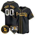 Custom Atlanta Braves 2024 Spring Training Patch Vapor Premier Limited Jersey ¨C Black Gold Jereymy