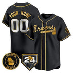 Custom Atlanta Braves 2024 Spring Training Patch Vapor Premier Limited Jersey ¨C Black Gold Jereymy