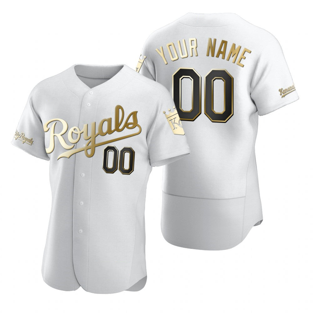 Custom Kansas City Royals White Jereymy Stitched Flex Base Golden Edition Jersey