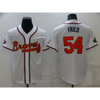 Atlanta Braves #54 Max Fried 2022 White Gold Jereymy World Series Champions Program Cool Base Stitched Jersey