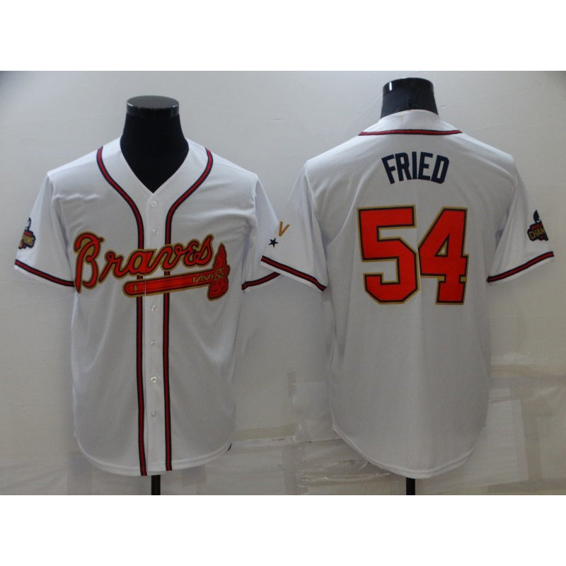 Atlanta Braves #54 Max Fried 2022 White Gold Jereymy World Series Champions Program Cool Base Stitched Jersey