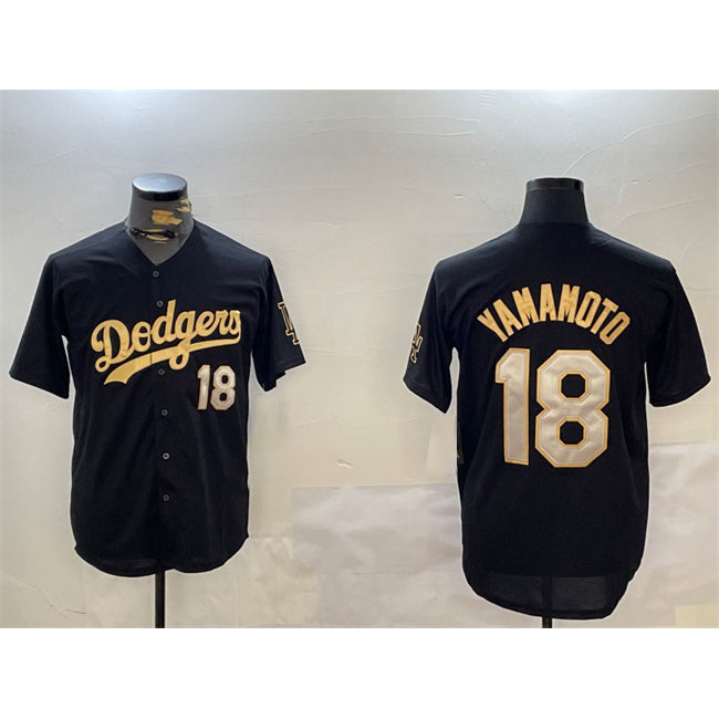 Los Angeles Dodgers #18 Yoshinobu Yamamoto Black Gold Jereymy Limited Stitched Jersey