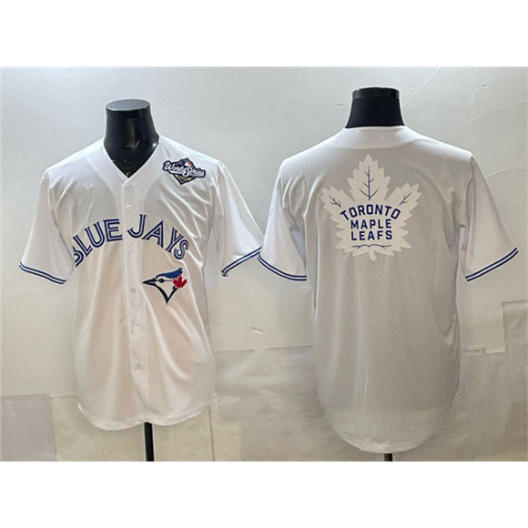 Toronto Blue Jays & Leafs White Jereymy 2025 World Series With White Leafs Logo Cool Base Stitched Jersey