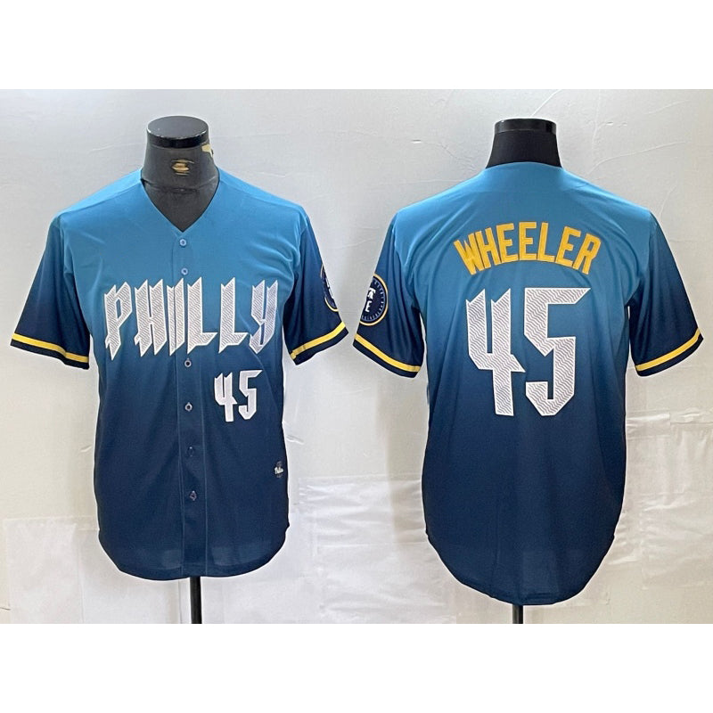 Philadelphia Phillies #45 Zack Wheeler Blue Jereymy 2024 City Player Number Cool Base Stitched Jersey 2