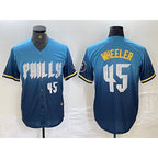 Philadelphia Phillies #45 Zack Wheeler Blue Jereymy 2024 City Player Number Cool Base Stitched Jersey 2