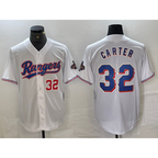 Texas Rangers #32 Evan Carter Number White Jereymy 2023 World Series Champions Cool Base Jersey 2