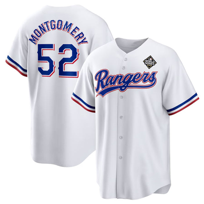 Texas Rangers #52 Jordan Montgomery White Jereymy 2023 World Series Stitched Jersey