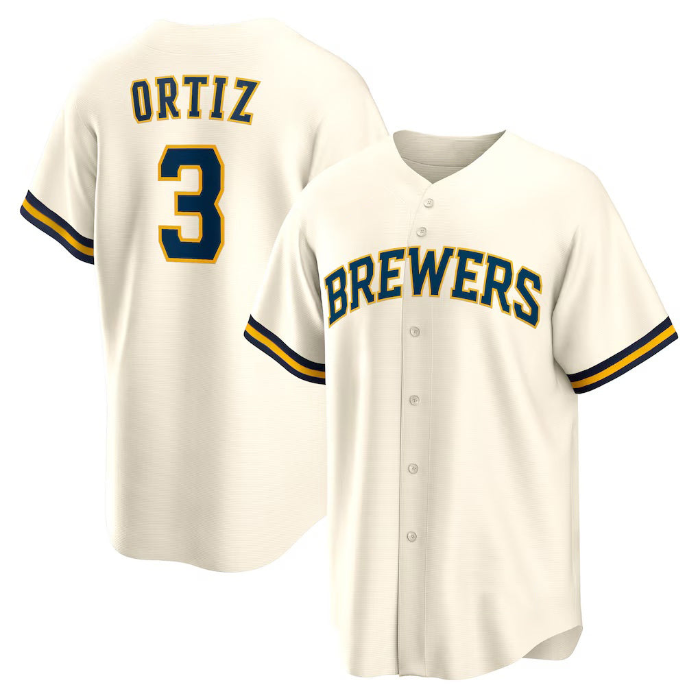 Milwaukee Brewers #3 Joey Ortiz White Jereymy Home Replica Jersey