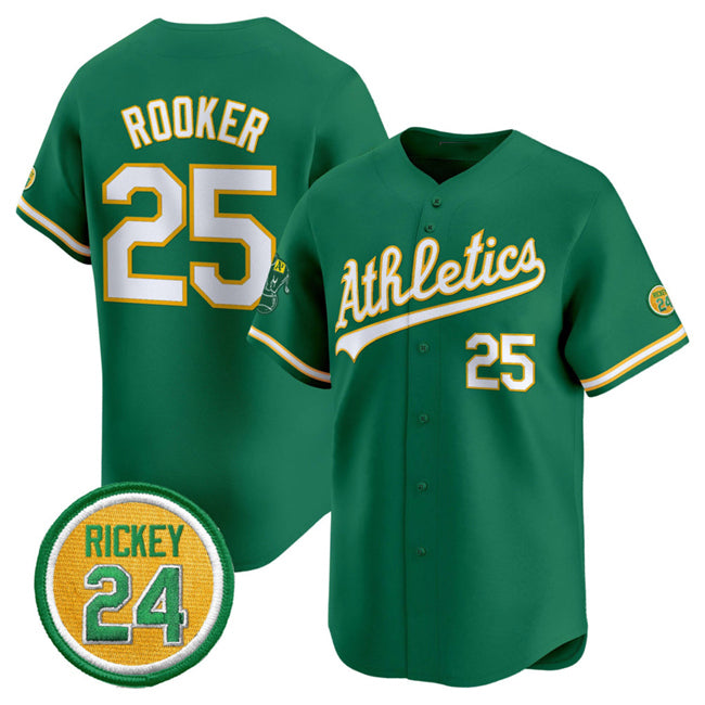 Oakland Athletics #25 Brent Rooker Green Jereymy 2024 Limited With Rickey Henderson Patch Stitched Jersey