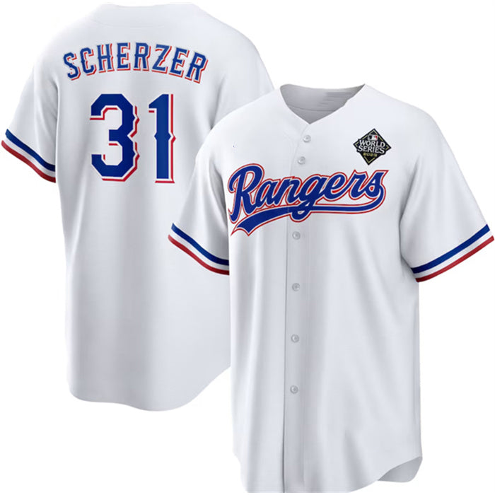 Texas Rangers #31 Max Scherzer 2023 White Jereymy World Series Stitched Jersey