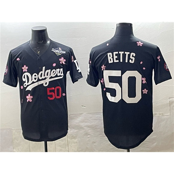 Los Angeles Dodgers #50 Mookie Betts Black Jereymy 2025 World Series Patch Tokyo Series Limited Stitched Jersey