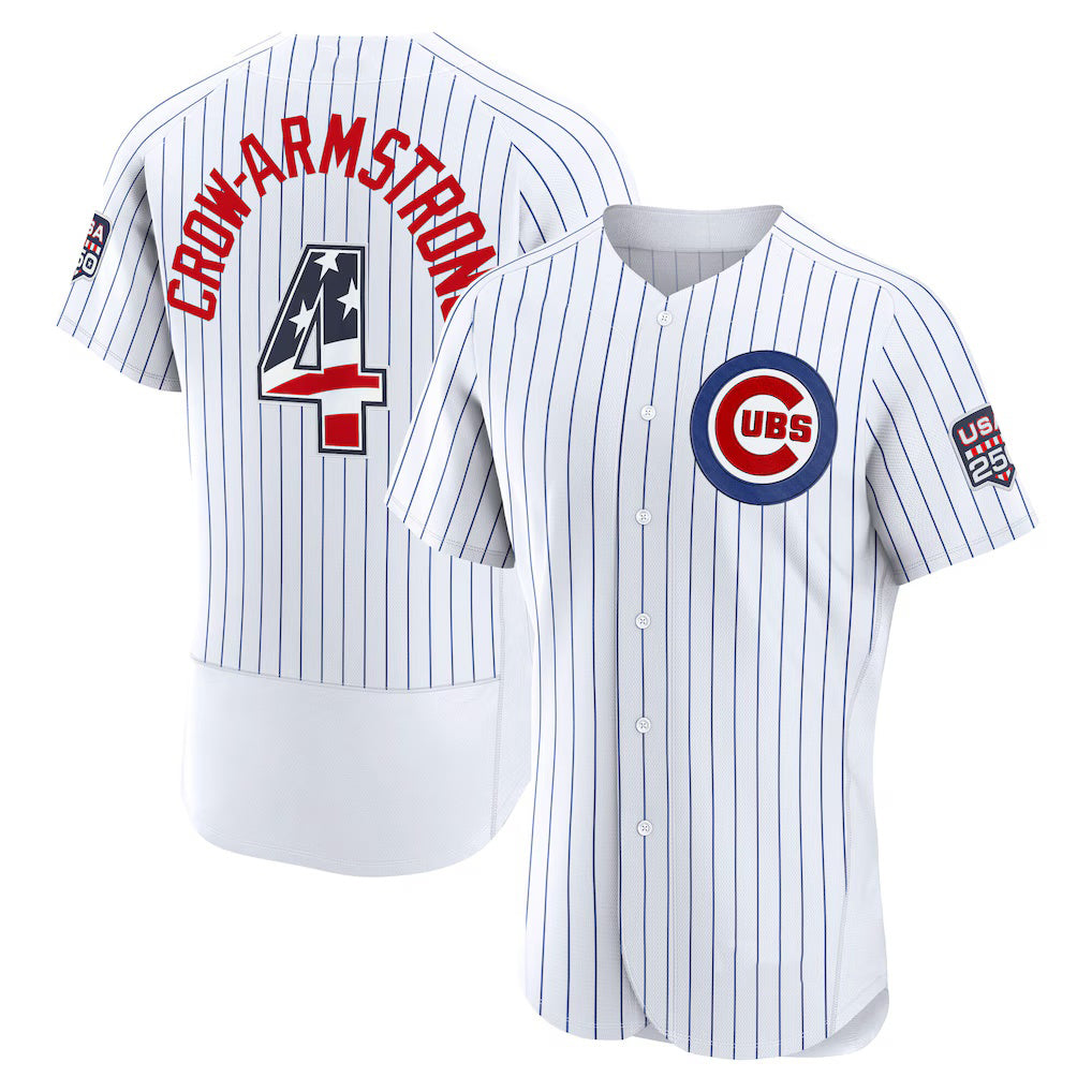 Chicago Cubs #4 Pete Crow-Armstrong USA 250 Fourth of July Home Authentic Jersey - White Jereymy