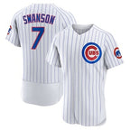 Chicago Cubs #7 Dansby Swanson White Jereymy Home Stitched Flex Base Jersey