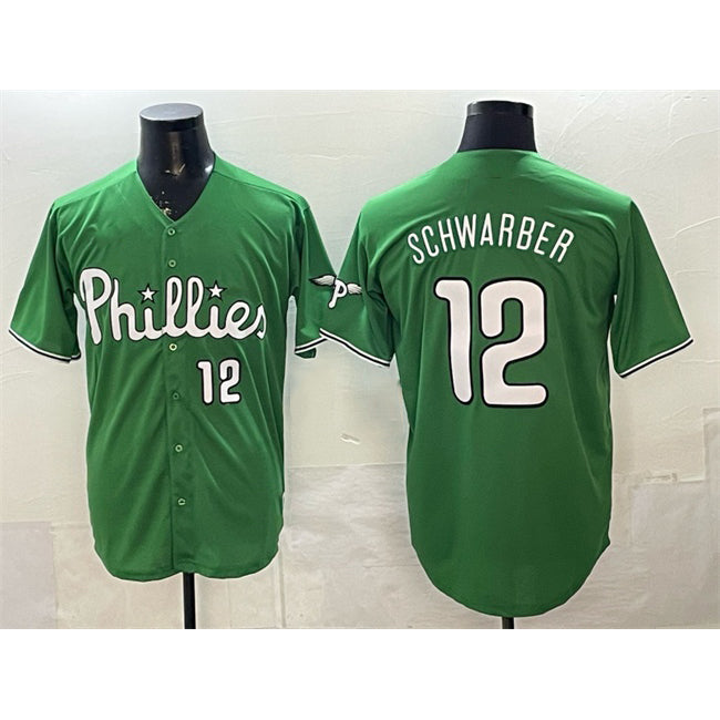 Philadelphia Phillies #12 Kyle Schwarber Green Jereymy Limited Stitched Jersey