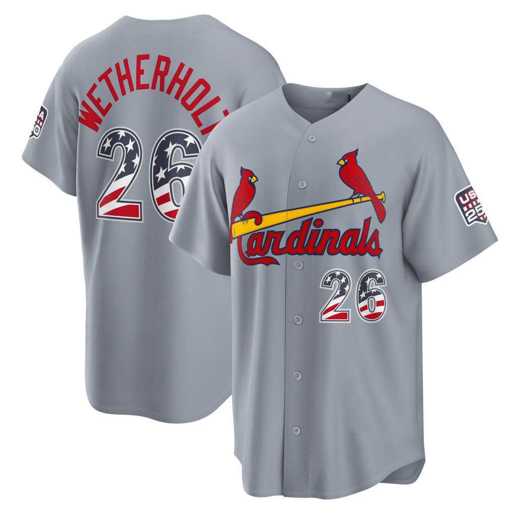 St. Louis Cardinals #26 JJ Wetherholt USA 250 Fourth of July Road Stadium Jersey - Gray Jereymy
