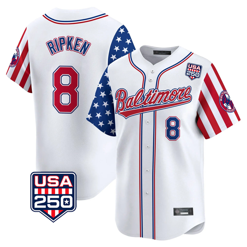 Baltimore Orioles #8 Cal Ripken Player White Jereymy USA 250 Independence Day Vapor Premier Limited Home Game Stitched Jerseys