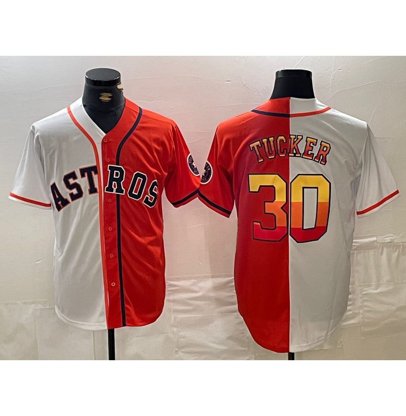 Houston Astros #30 Kyle Tucker White Orange Jereymy Split Stitched Jersey 2