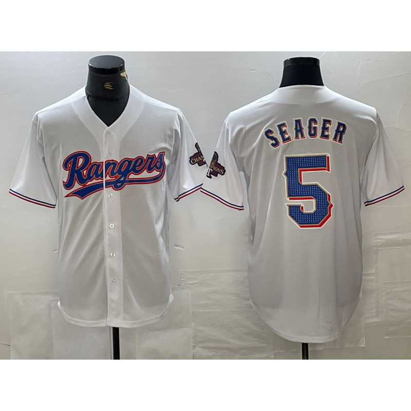 Texas Rangers #5 Corey Seager White Jereymy 2023 World Series Champions Cool Base Jersey