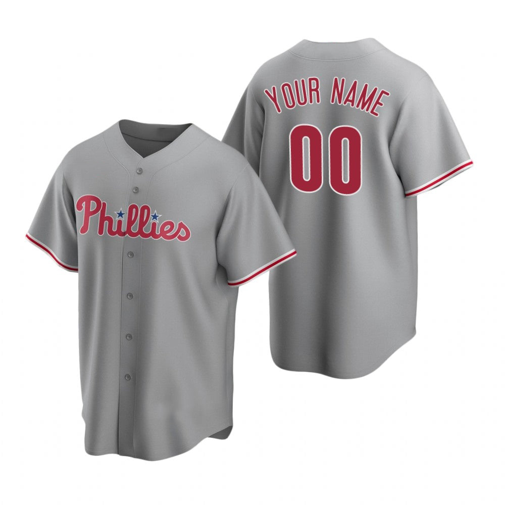 Custom Philadelphia Phillies Gray Jereymy Stitched Cool Base Road Jersey
