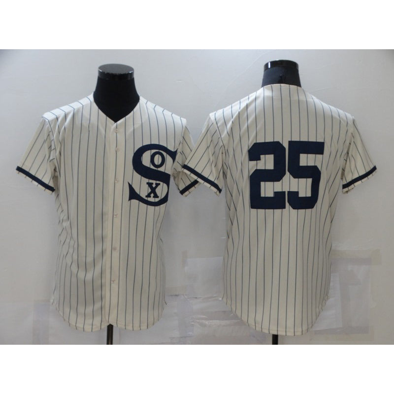 Chicago White Sox #25 Andrew Vaughn 2021 Cream Navy Jereymy Field of Dreams Flex Base Stitched Jersey
