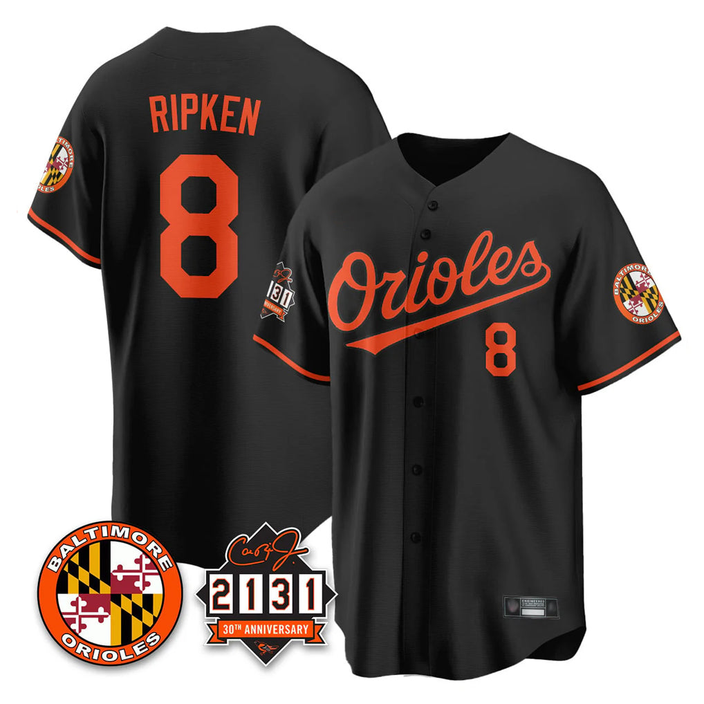Baltimore Orioles #8 Cal Ripken Player Black Jereymy 30th Anniversary of 2131 Home Game Stitched Jerseys
