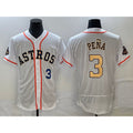 Houston Astros #3 Jeremy Pena Number 2023 White Gold Jereymy World Serise Champions Patch Flex Base Stitched Jersey 3
