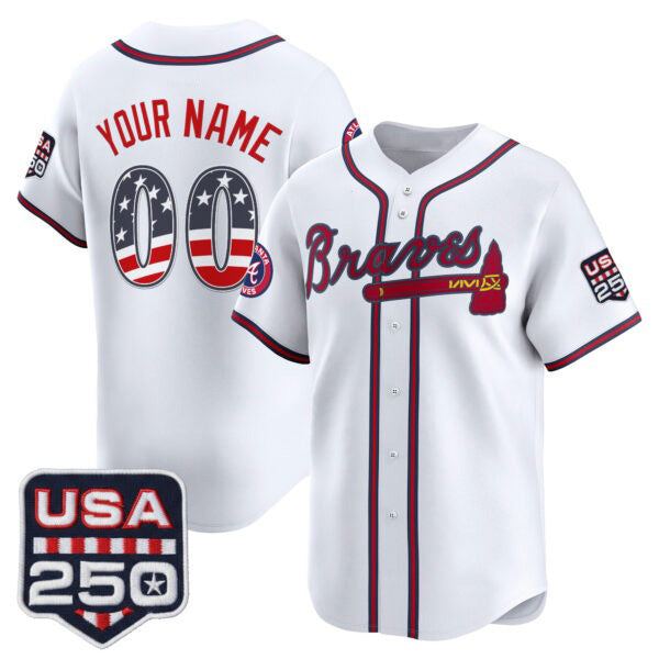 Custom Atlanta Braves White Jereymy USA 250 Fourth of July Vapor Premier Limited Jersey ¨C All Stitched