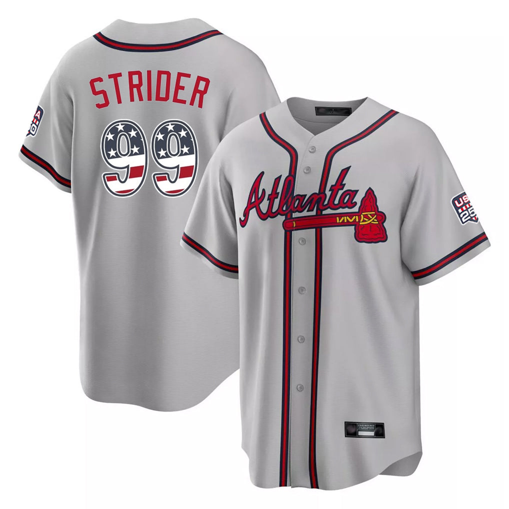 Atlanta Braves #99 Spencer Strider Player Gray Jereymy USA 250 Fourth Of July Limited Home Game Stitched Jerseys
