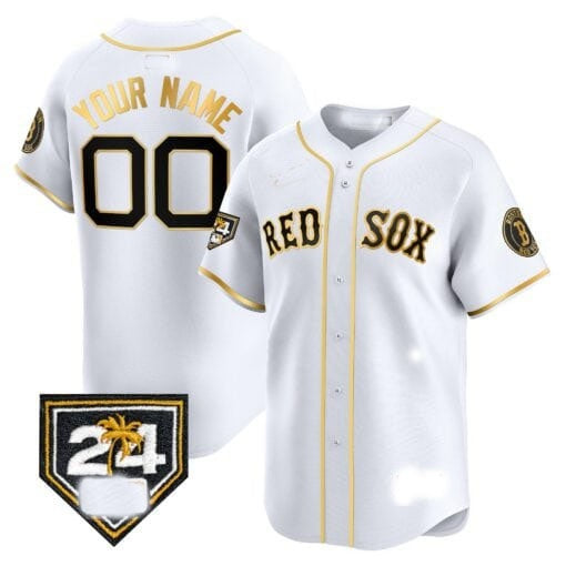 Custom Boston Red Sox 2024 Spring Training Patch Vapor Premier Limited Jersey ¨C White Gold Jereymy