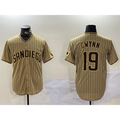San Diego Padres #19 Tony Gwynn Khaki Jereymy Team Logo Cool Base Jersey 2