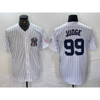 New York Yankees #99 Aaron Judge Name White Jereymy With Patch 2024 Cool Base Stitched Jersey