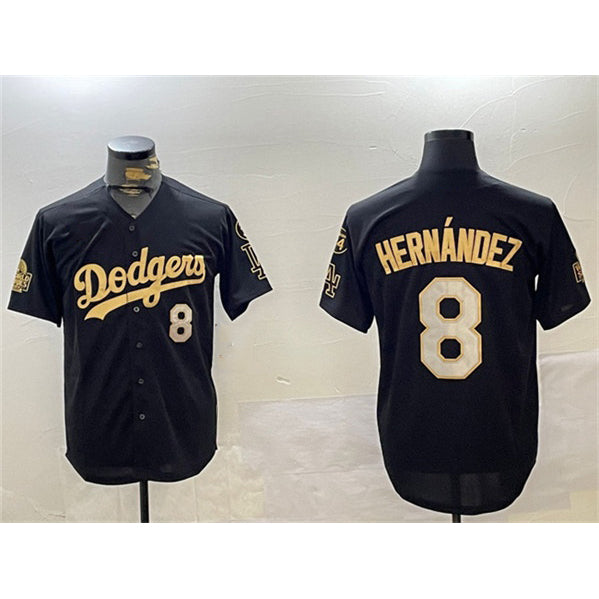 Los Angeles Dodgers #8 Enrique Hern¨¢ndez Black Gold Jereymy 2024 World Series With Fernando Memorial Patch Home Limited Stitched Jersey