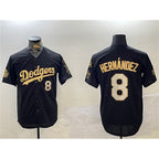 Los Angeles Dodgers #8 Enrique Hern¨¢ndez Black Gold Jereymy 2024 World Series With Fernando Memorial Patch Home Limited Stitched Jersey