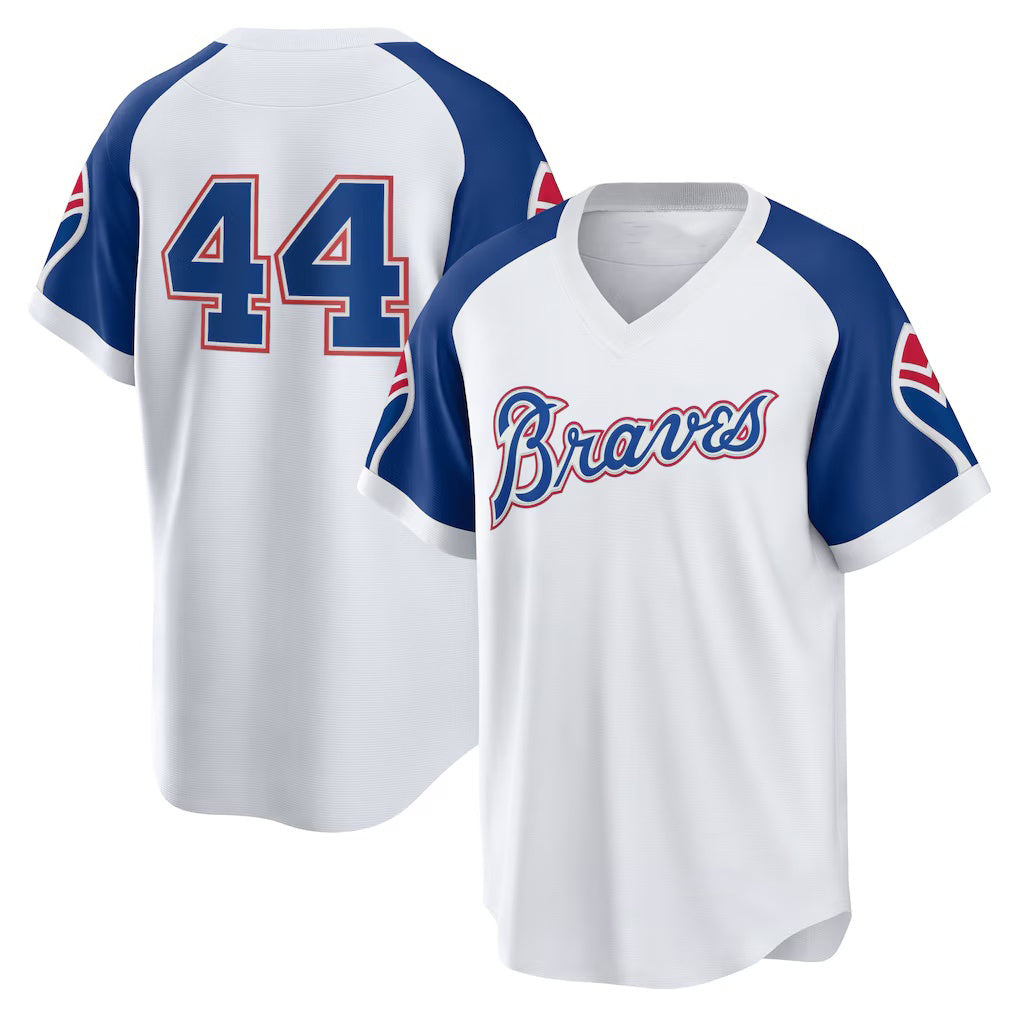 Atlanta Braves #44 Hank Aaron White Jereymy Home Cooperstown Collection Player Jersey