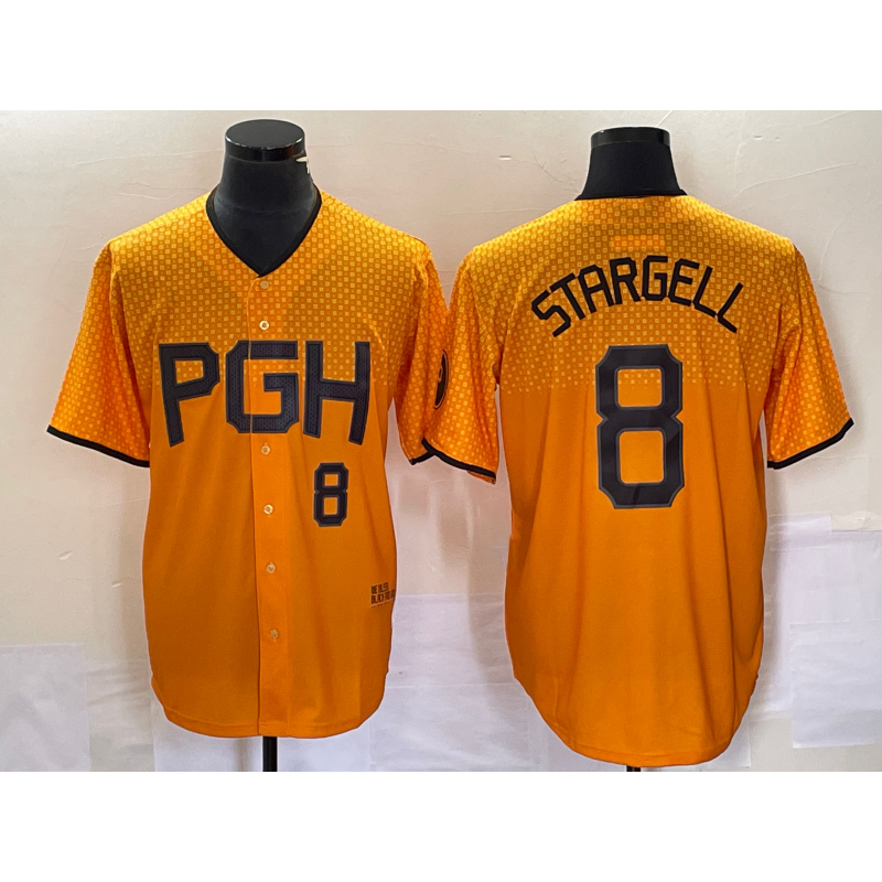 Pittsburgh Pirates #8 Willie Stargell Number Gold Jereymy 2023 City Connect Stitched Jersey 2