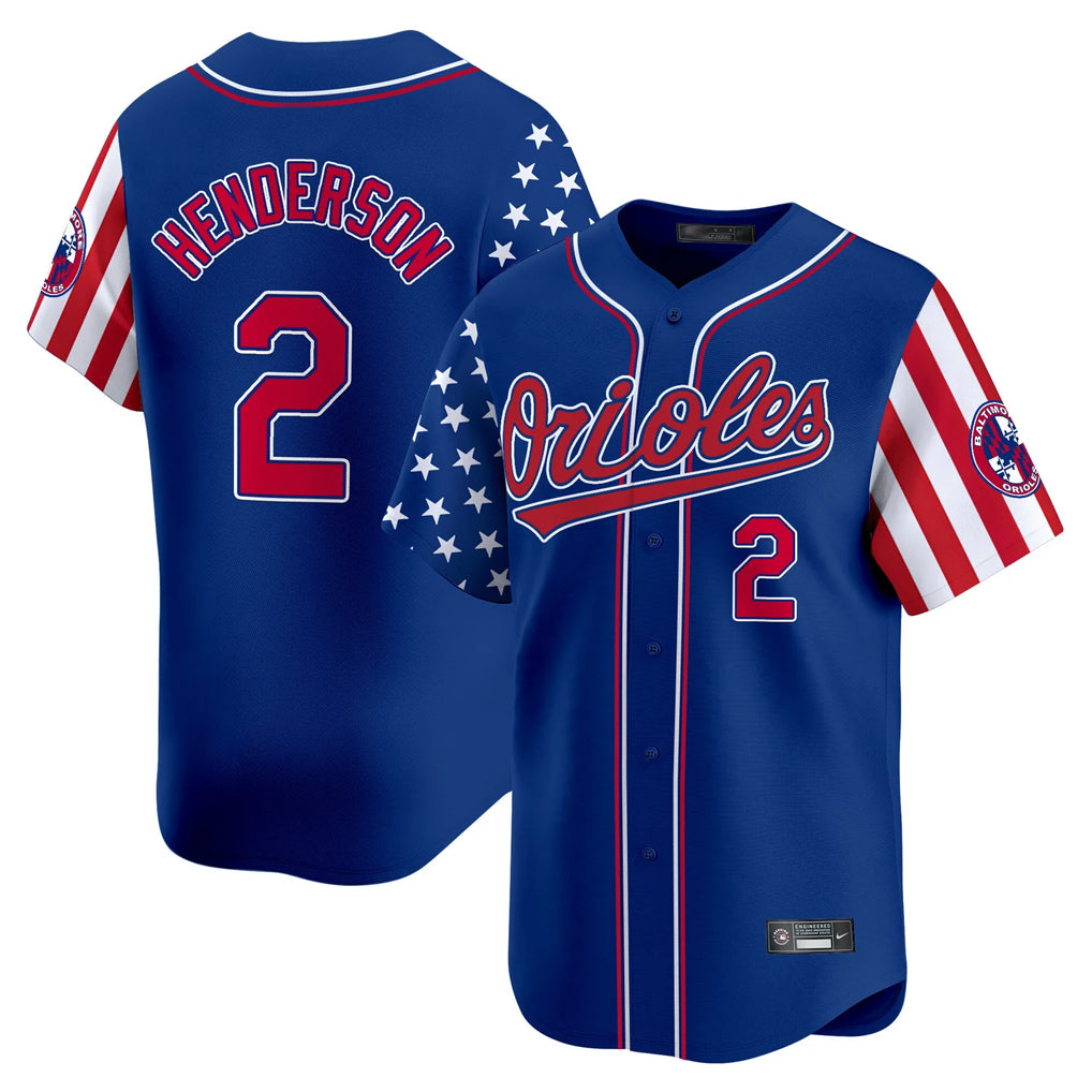 Baltimore Orioles #2 Gunnar Henderson Player Royal Jereymy Independence Day Vapor Premier Limited Home Game Stitched Jerseys