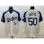 Los Angeles Dodgers #50 Mookie Betts White Jereymy Blue Fashion Stitched Cool Base Limited Jersey 2