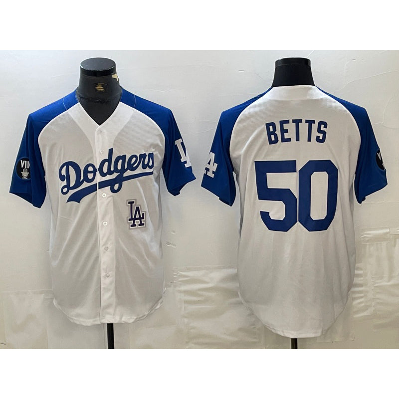 Los Angeles Dodgers #50 Mookie Betts White Jereymy Blue Fashion Stitched Cool Base Limited Jersey 2