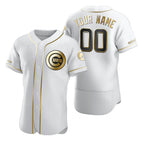 Custom Chicago Cubs White Jereymy Stitched Flex Base Golden Edition Jersey